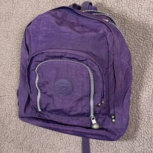 Kipling Purple Crinkle Nylon Backpack Multi-Pocket School Travel Bag